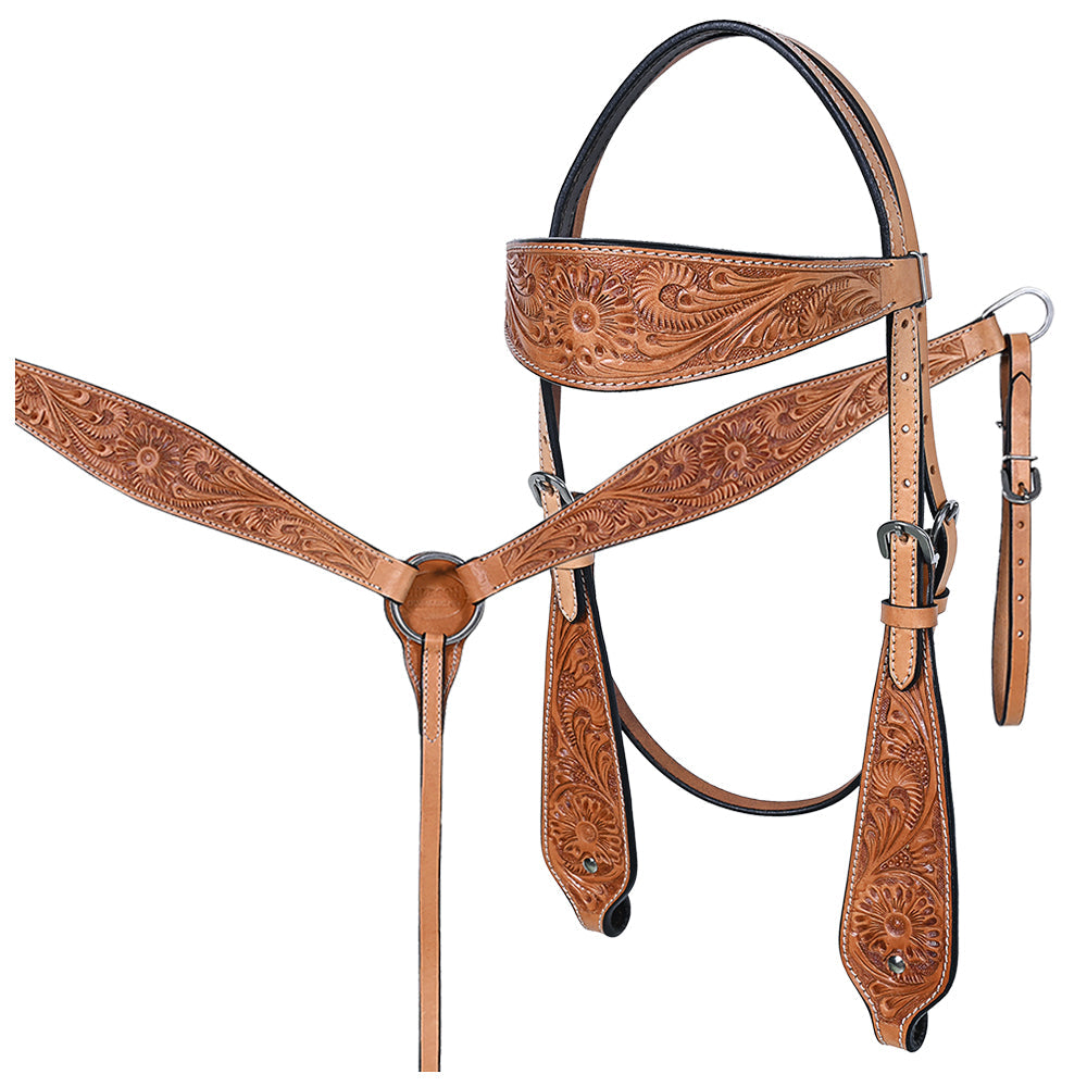 Hilason Western Horse Floral Headstall Breast Collar American Leather Tack Set