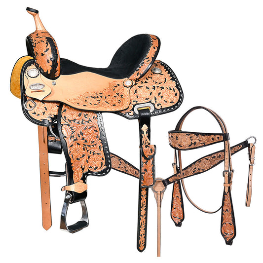 Hilason Western Horse Barrel Racing Trail American Leather Saddle Tan Tack