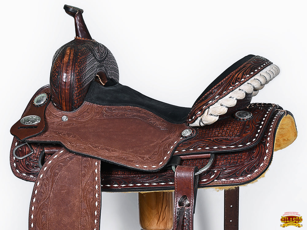 Hilason Western Horse Barrel Racing Trail American Leather Saddle Dark Brown Tack