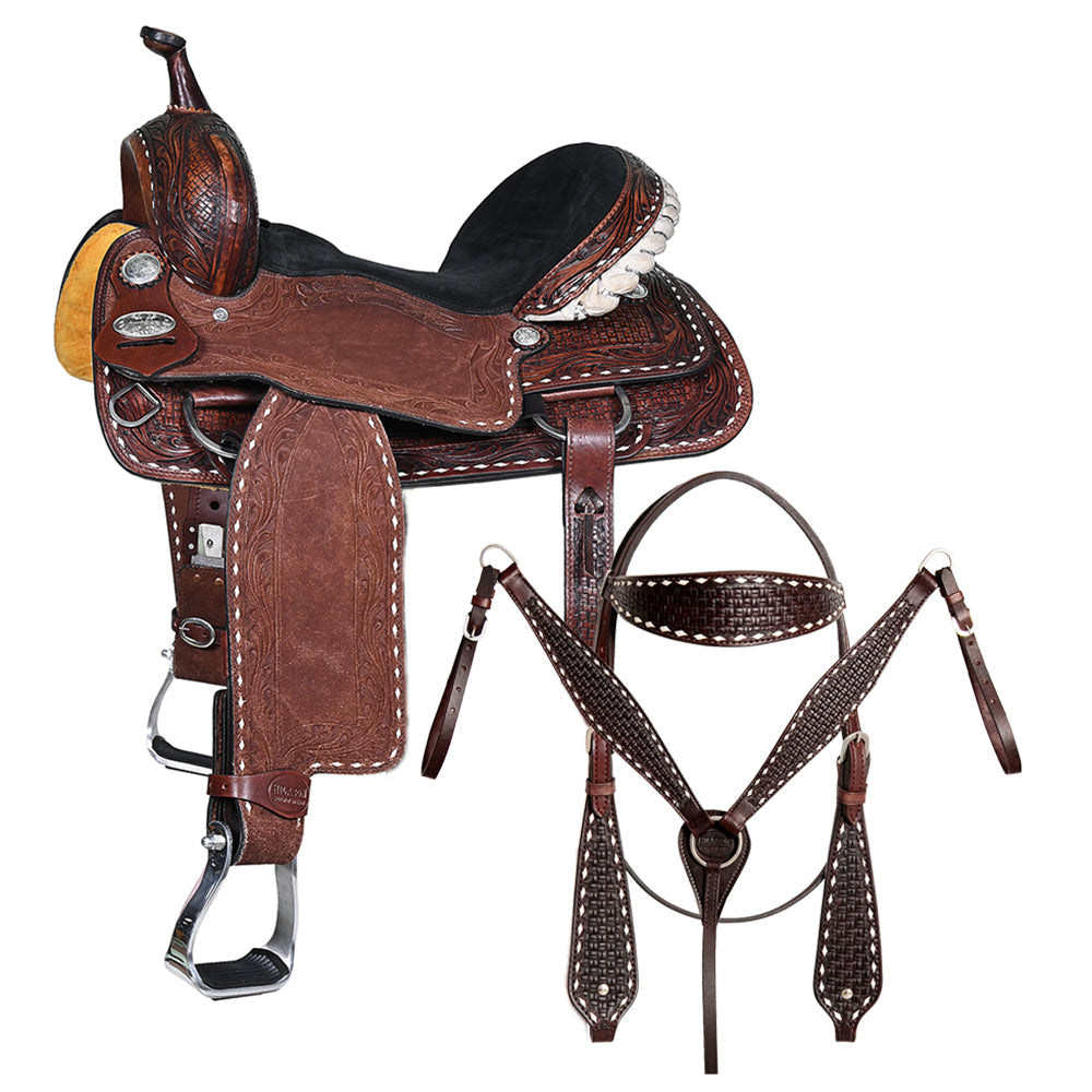 Hilason Western Horse Barrel Racing Trail American Leather Saddle Dark Brown Tack
