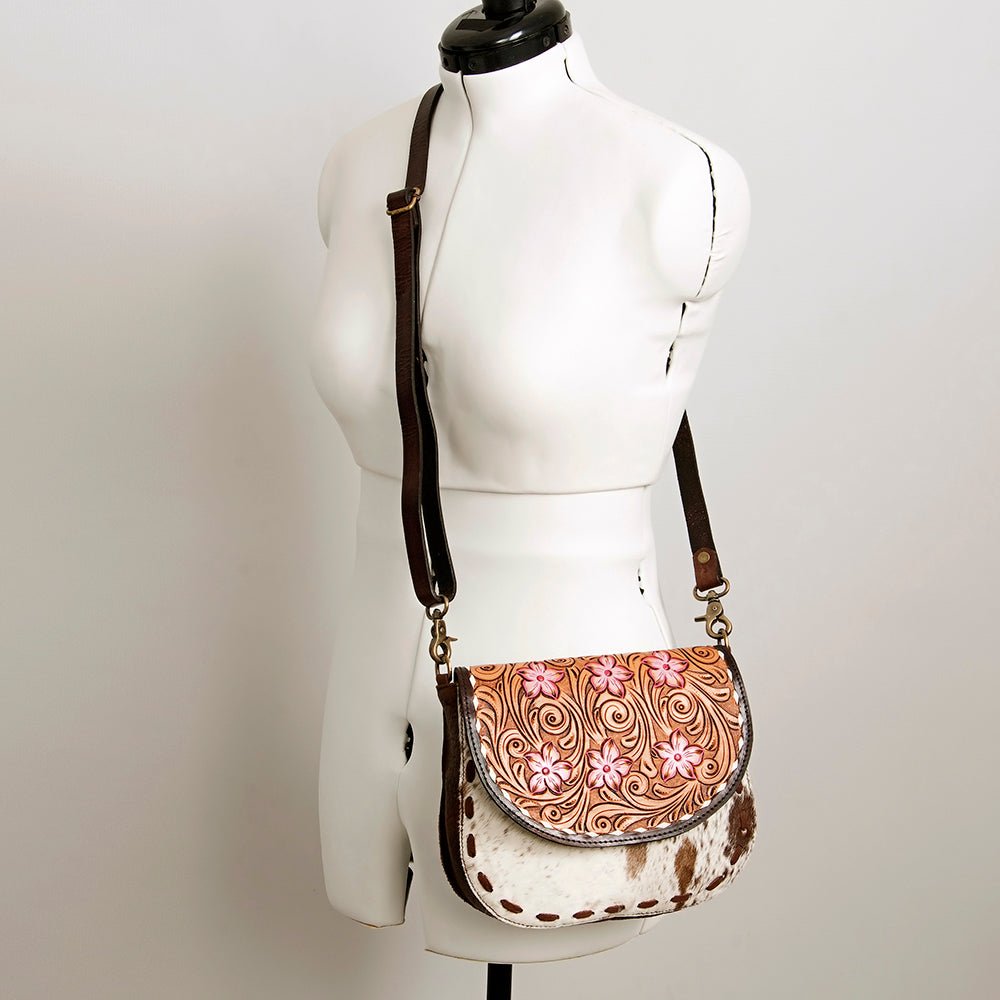 American Darling Messenger Hand Tooled Hair On Genuine Leather women bag western handbag purse