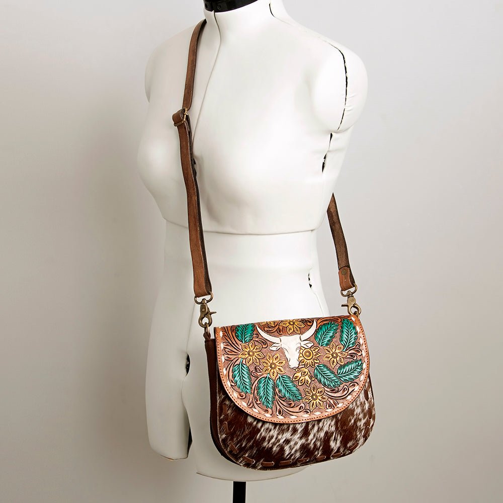 American Darling Messenger Hand Tooled Hair On Genuine Leather women bag western handbag purse