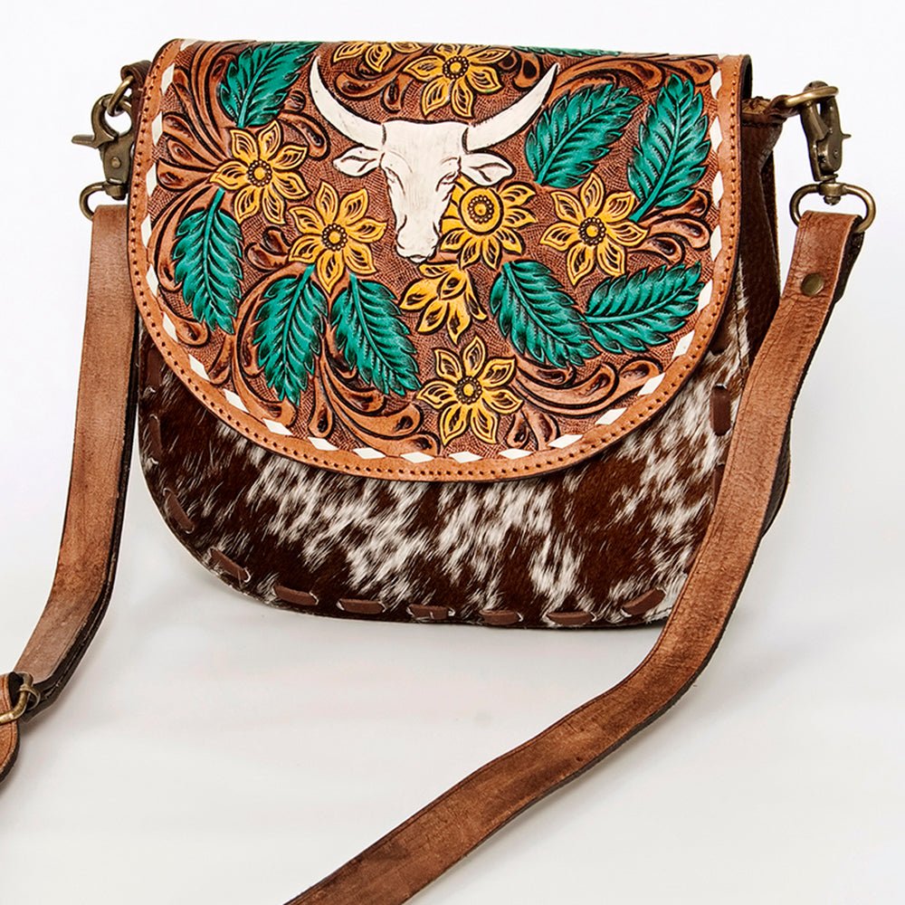 American Darling Messenger Hand Tooled Hair On Genuine Leather women bag western handbag purse