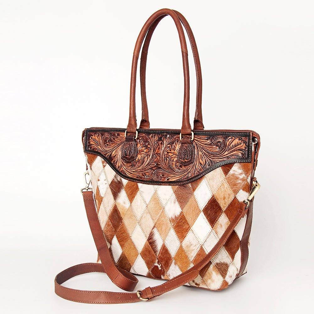 American Darling Tote Hand Tooled Hair On Genuine Leather Women Bag Western Handbag Purse