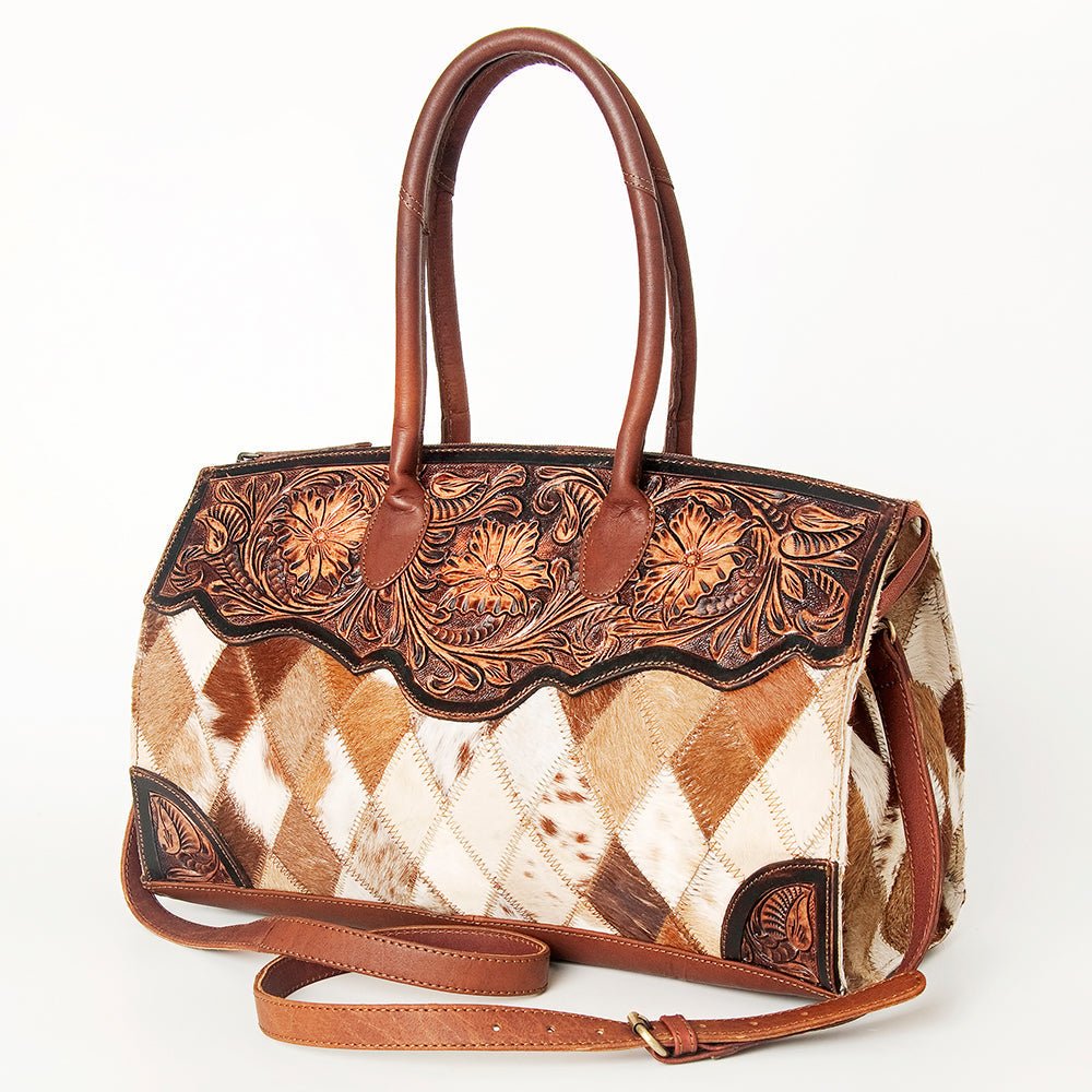 American Darling Duffel Hand Tooled Hair On Genuine Leather Women Bag Western Handbag Purse