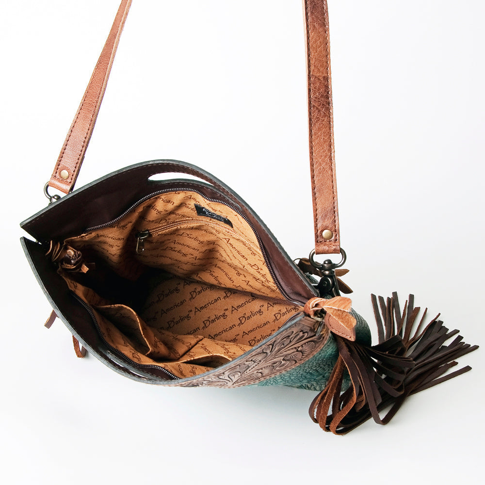 American Darling ADBG873 Clutch Hand Tooled Crocodile Embossed Genuine Leather Women Bag Western Handbag Purse