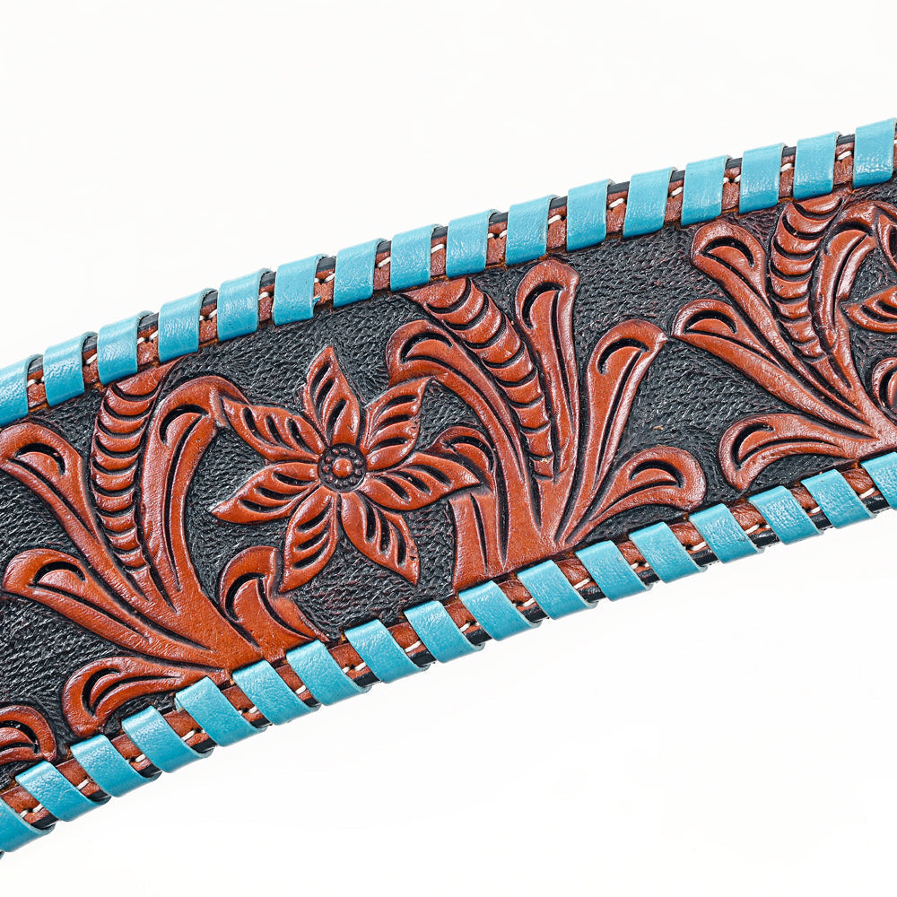 BAR H EQUINE Genuine Horse Hand Tooled Buck stitched Leather Curved Breast Collar Brown
