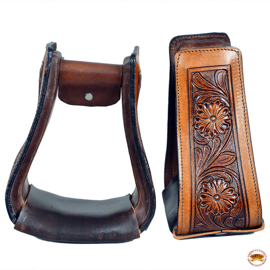 Horse Western Saddle Stirrup Leather Floral Stirrups Pair Hilason
