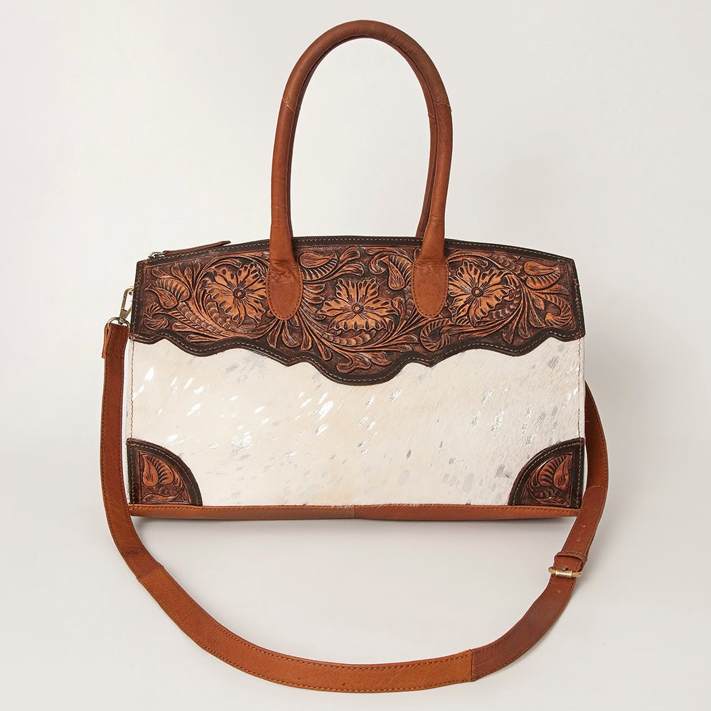 American Darling Duffel Hand Tooled Hair On Genuine Leather Women Bag Western Handbag Purse