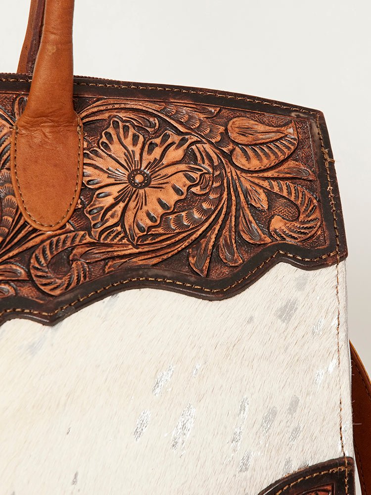 American Darling Duffel Hand Tooled Hair On Genuine Leather Women Bag Western Handbag Purse