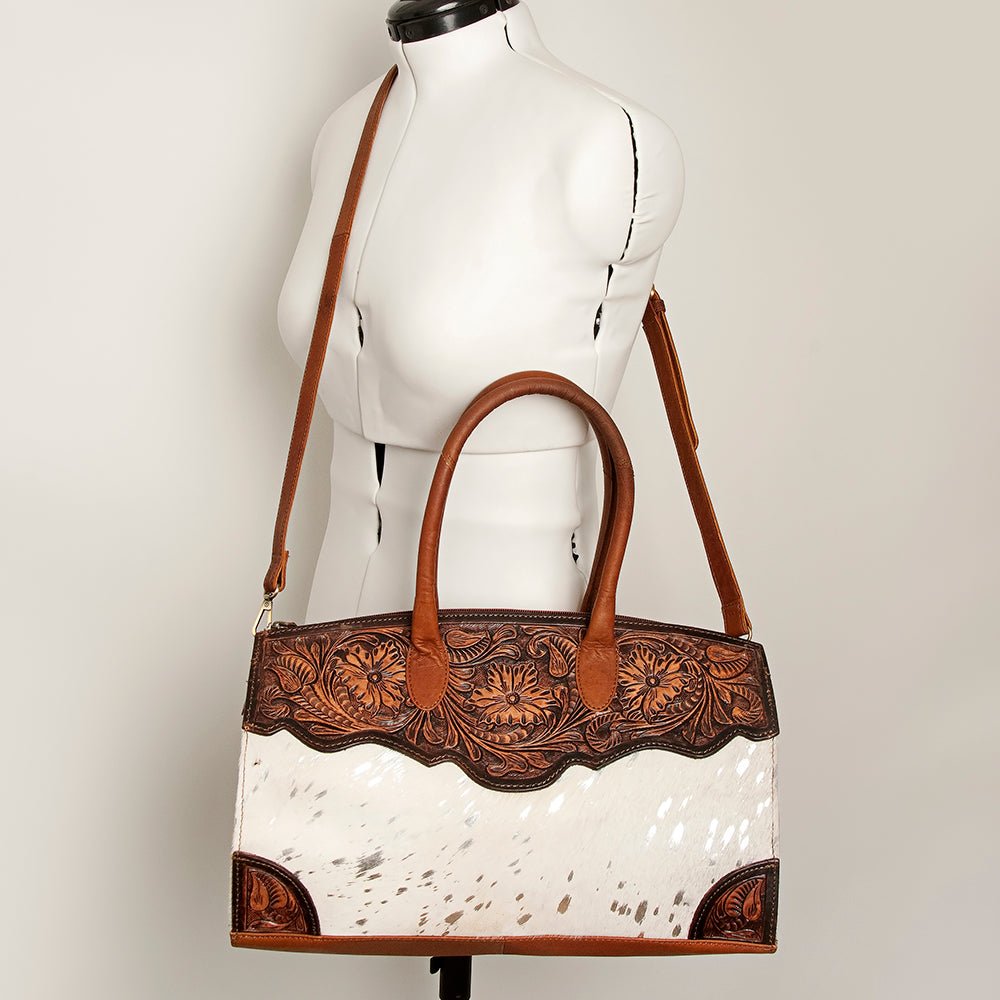 American Darling Duffel Hand Tooled Hair On Genuine Leather Women Bag Western Handbag Purse