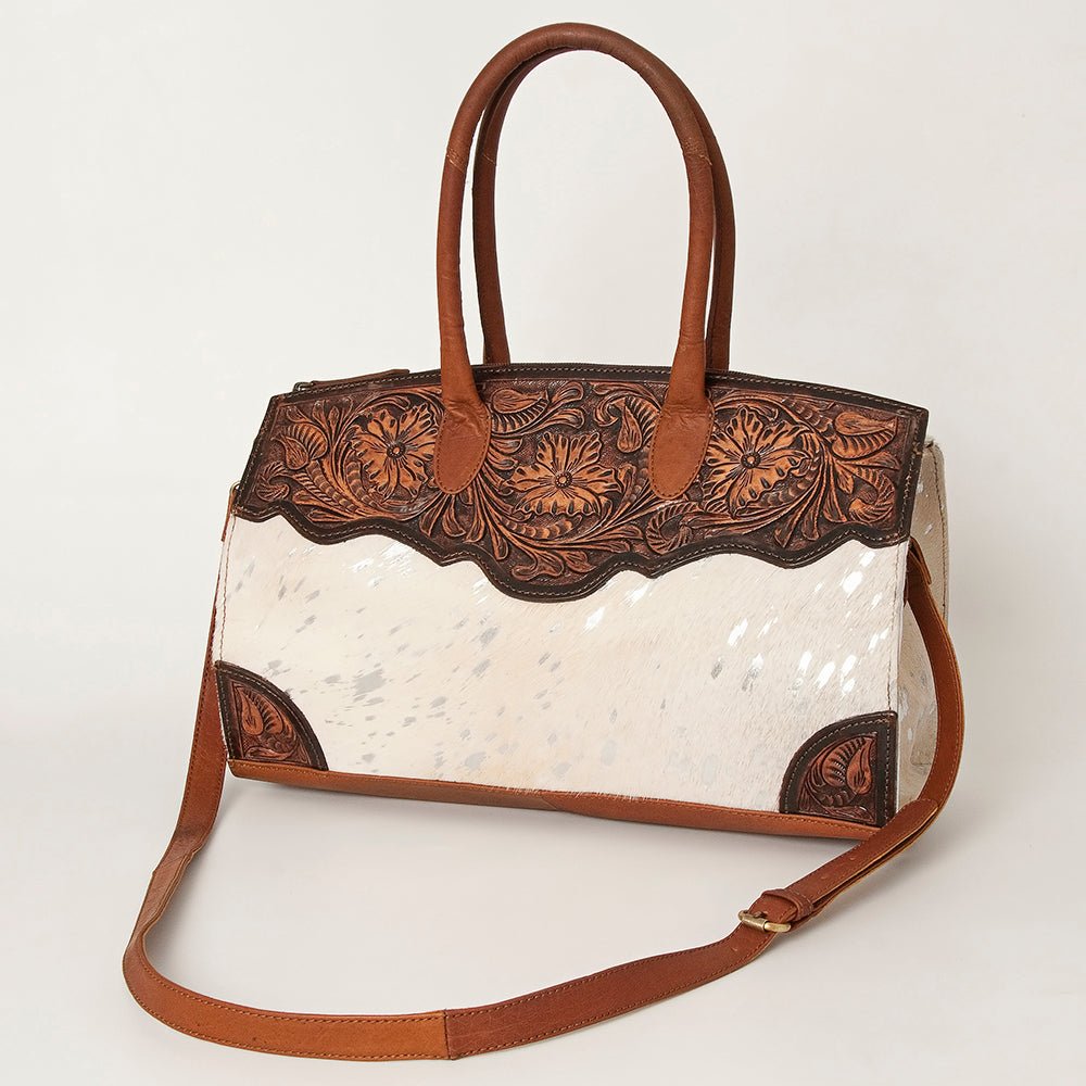 American Darling Duffel Hand Tooled Hair On Genuine Leather Women Bag Western Handbag Purse