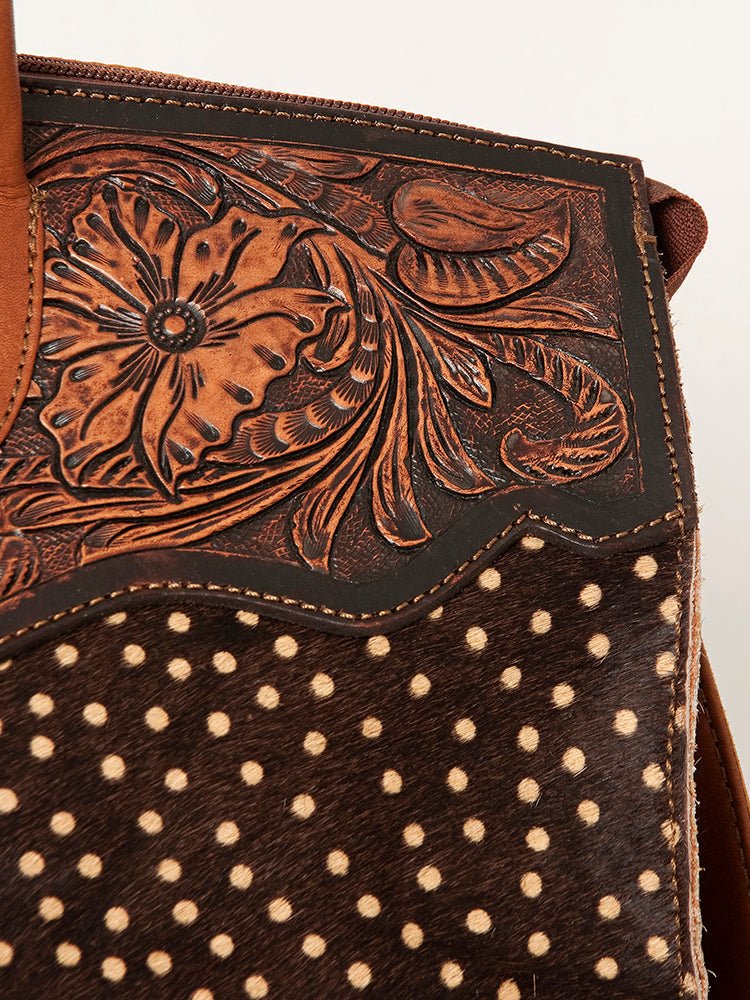 American Darling Duffel Hand Tooled Hair On Genuine Leather Women Bag Western Handbag Purse