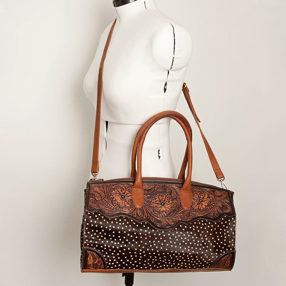 American Darling Duffel Hand Tooled Hair On Genuine Leather Women Bag Western Handbag Purse