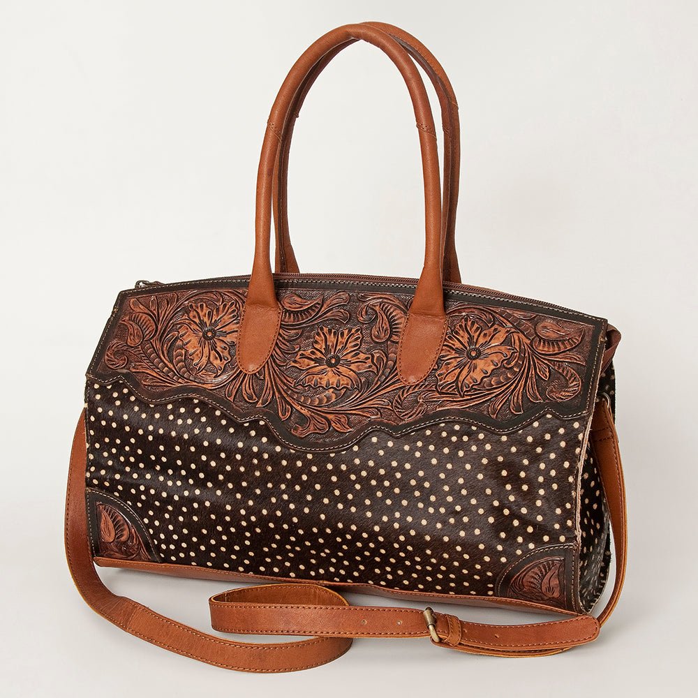American Darling Duffel Hand Tooled Hair On Genuine Leather Women Bag Western Handbag Purse
