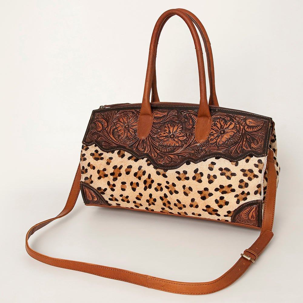 American Darling Duffel Hand Tooled Hair On Genuine Leather Women Bag Western Handbag Purse