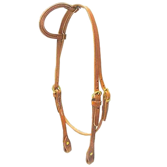 Hilason Single Ear Horse Headstall W/ Chicago Screw Cheeks Tan