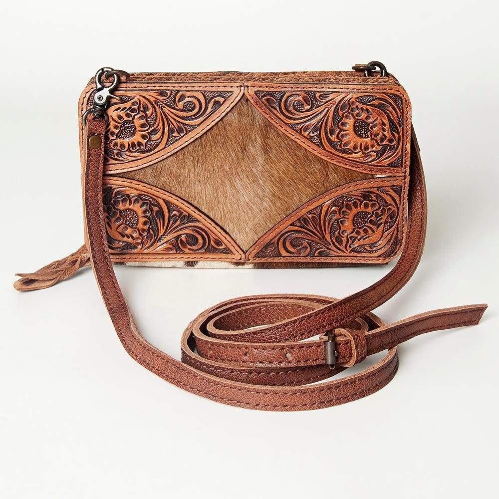 American Darling ADBG805 Clutch Hand Tooled Hair-On Genuine Leather Women Bag Western Handbag Purse