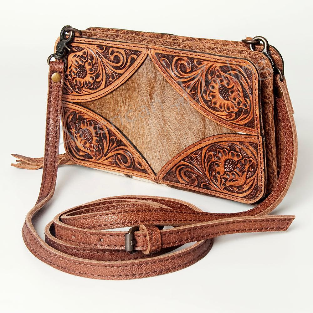American Darling ADBG805 Clutch Hand Tooled Hair-On Genuine Leather Women Bag Western Handbag Purse