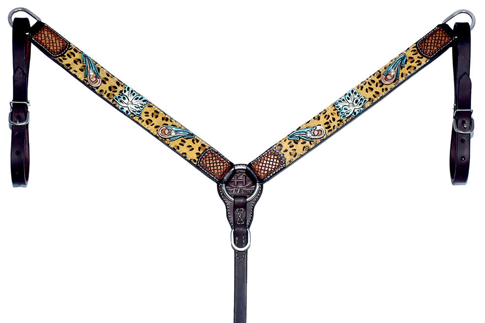 Bar H Equine Western Horse Floral Cheetah Print Genuine American Leather Tack Set
