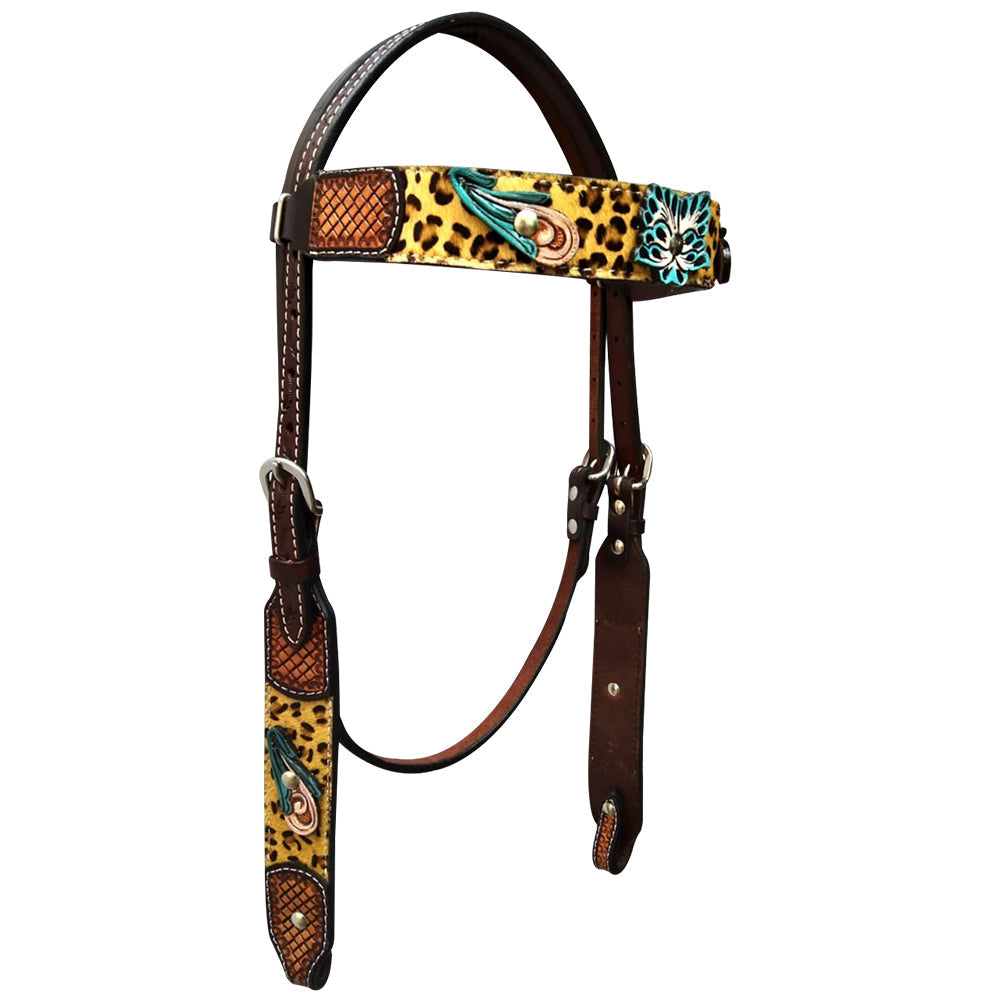 Bar H Equine Western Horse Floral Cheetah Print Genuine American Leather Tack Set