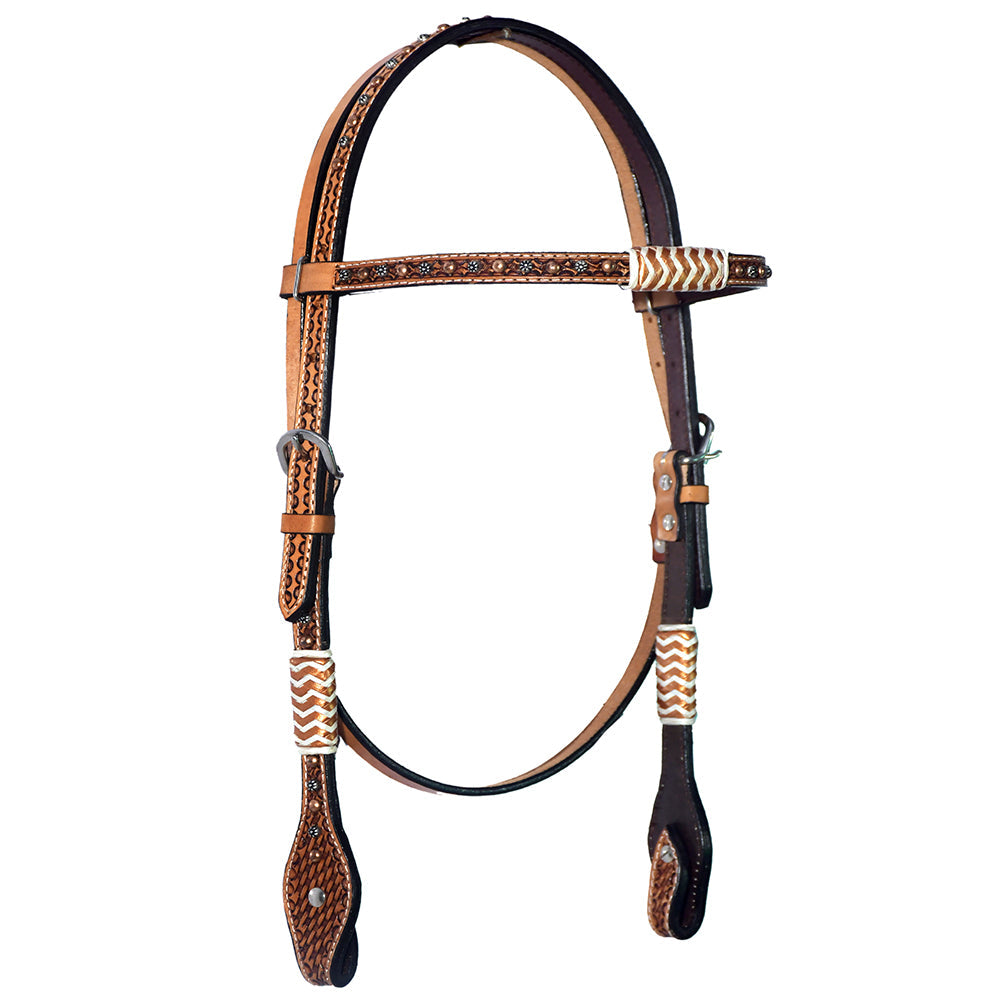 Bar H Equine Western Horse Rawhide Genuine American Leather Tack Set Brown
