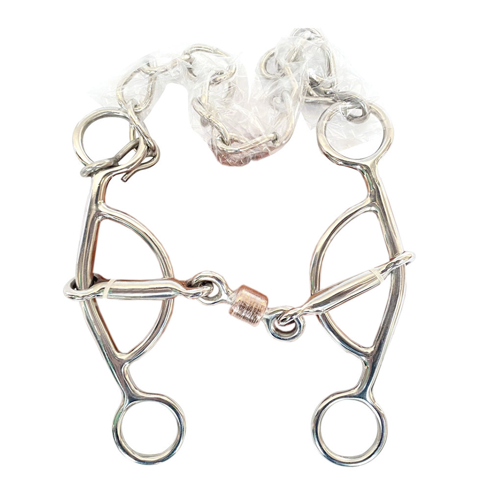 BAR H EQUINE  Western Horse Medium Shank Three Piece Copper Roller Stainless Steel Snaffle Bit