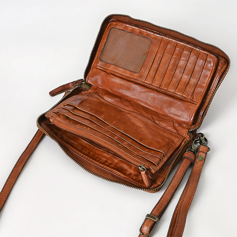 Spaghetti Western Swc195Cg Wallet Vintage Handmade Drum Dyed Genuine European Cowhide Leather Women Bag Western Handbag Purse