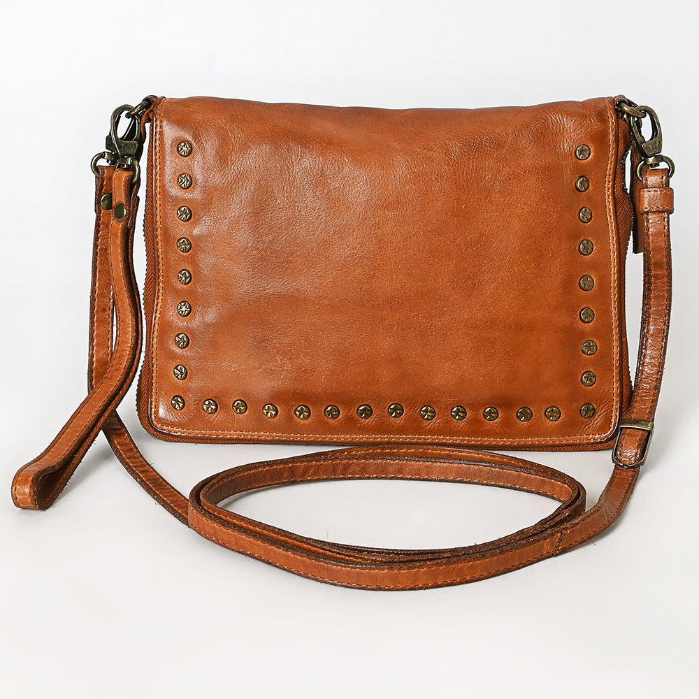 Spaghetti Western Swc197Tan Organiser Vintage Handmade Drum Dyed Genuine European Cowhide Leather Women Bag Western Handbag Purse