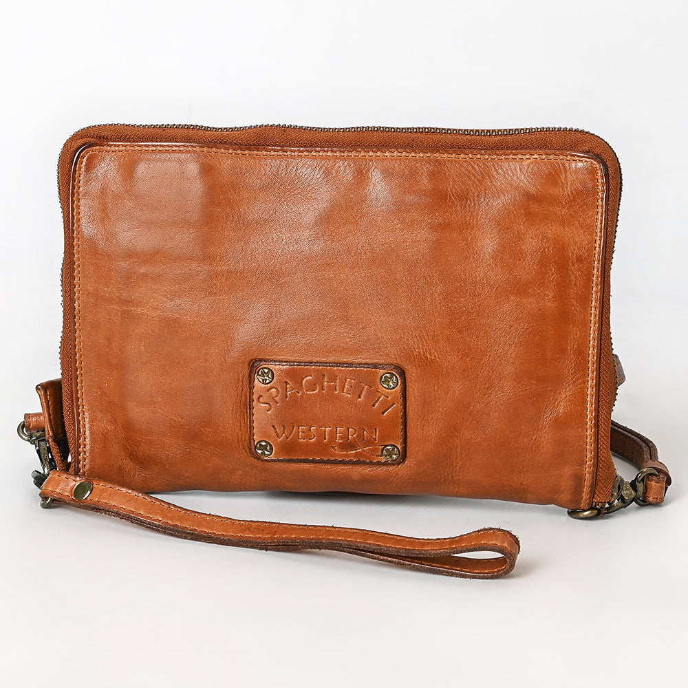 Spaghetti Western Swc197Tan Organiser Vintage Handmade Drum Dyed Genuine European Cowhide Leather Women Bag Western Handbag Purse