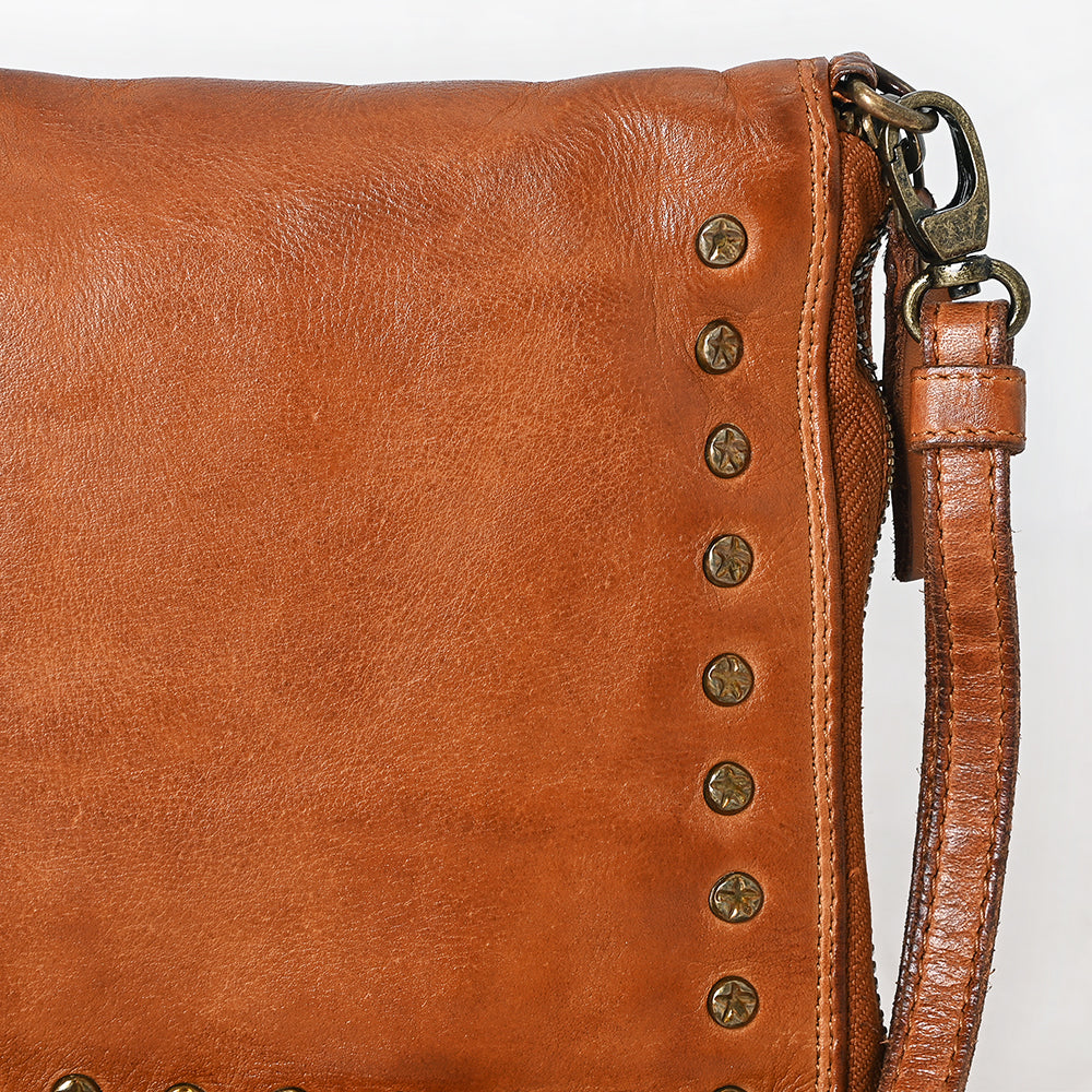 Spaghetti Western Swc197Tan Organiser Vintage Handmade Drum Dyed Genuine European Cowhide Leather Women Bag Western Handbag Purse