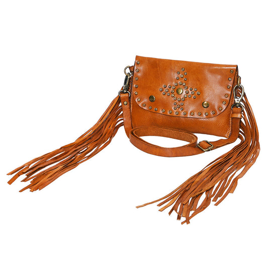 Spaghetti Western Swc147Tan Envelope Vintage Handmade Drum Dyed Genuine European Cowhide Leather Women Bag Western Handbag Purse