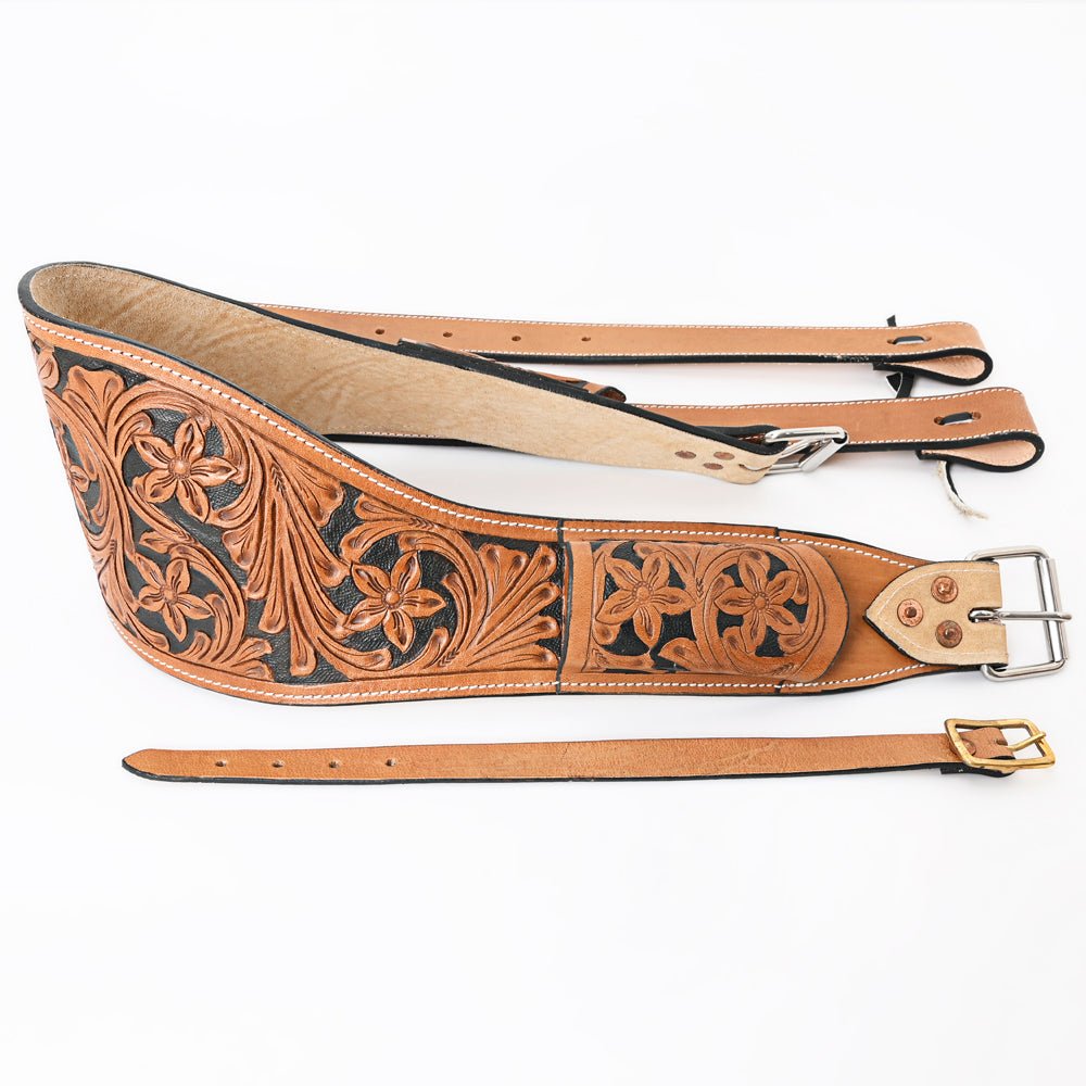 Comfytack Horse Saddle Flank Cinch Girth Handtooled Leather W/ Billets Tan