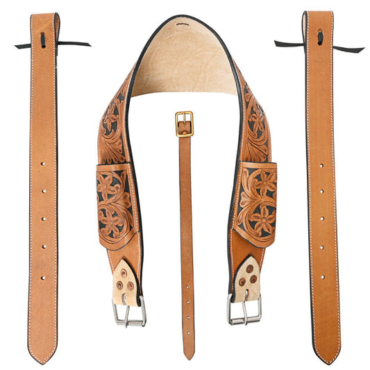 Comfytack Horse Saddle Flank Cinch Girth Handtooled Leather W/ Billets Tan
