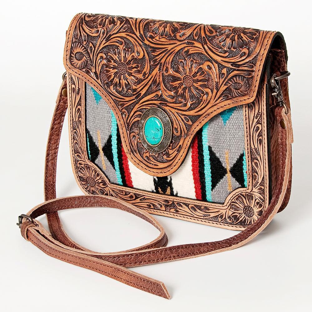 ADBG826B American Darling Hand Tooled Saddle Blanket Genuine Leather Women Bag Western Handbag Purse