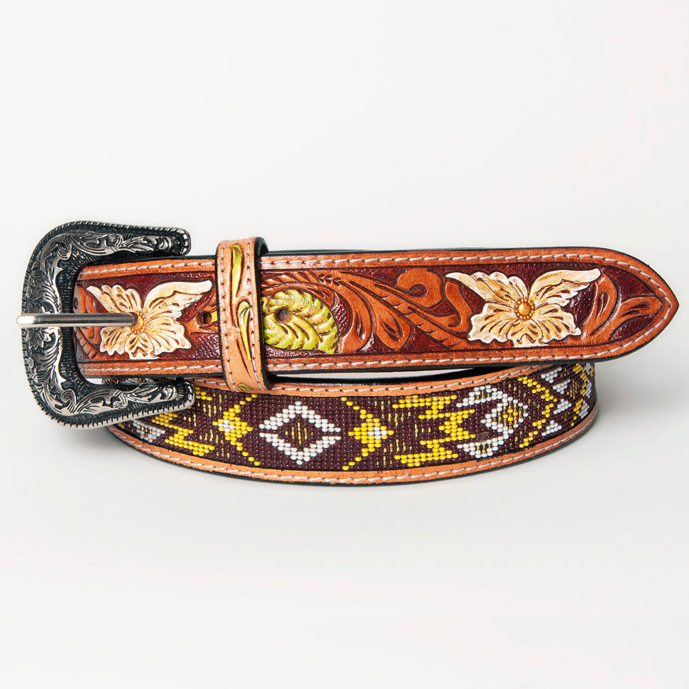 American Darling ADBLF143-L Beautifully Hand Tooled Genuine American Leather Belt Men and  Women Beaded