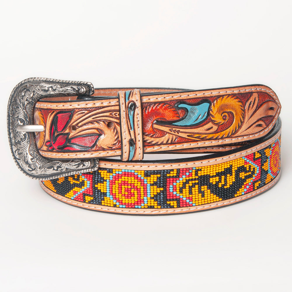 American Darling ADBLF146-L Beautifully Hand Tooled Genuine American Leather Belt Men and  Women Beaded