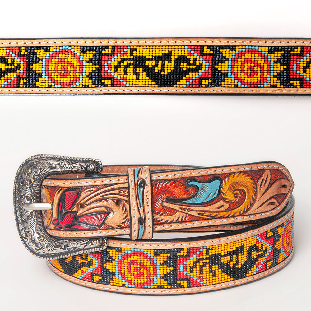 American Darling ADBLF146-L Beautifully Hand Tooled Genuine American Leather Belt Men and  Women Beaded