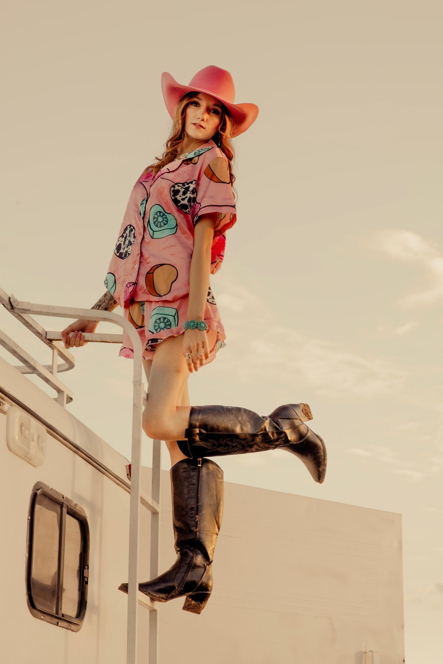 Cowboy Candy Heart Silky Pajama Sets