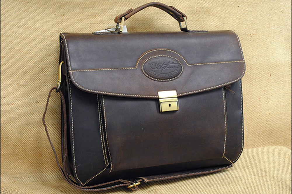 KD Stephens Rugged Leather Laptop Business Easy Access Briefcase
