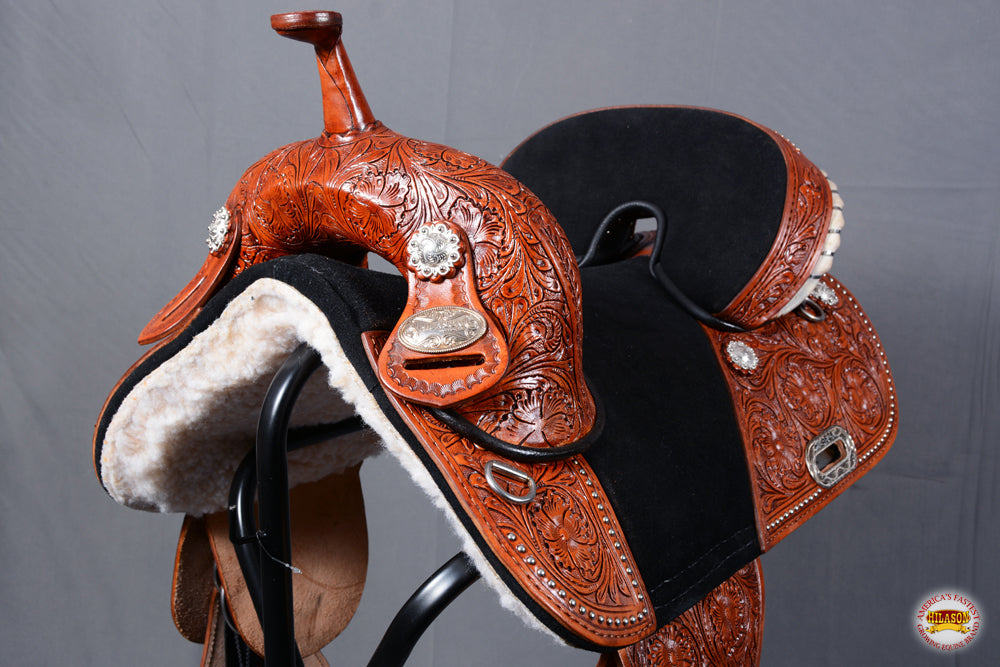 HILASON 15 Treeless Western Trail Barrel Racing American Leather Saddle | Horse Saddle | Western Saddle | Treeless Saddle | Saddle for Horses | Horse Leather Saddle