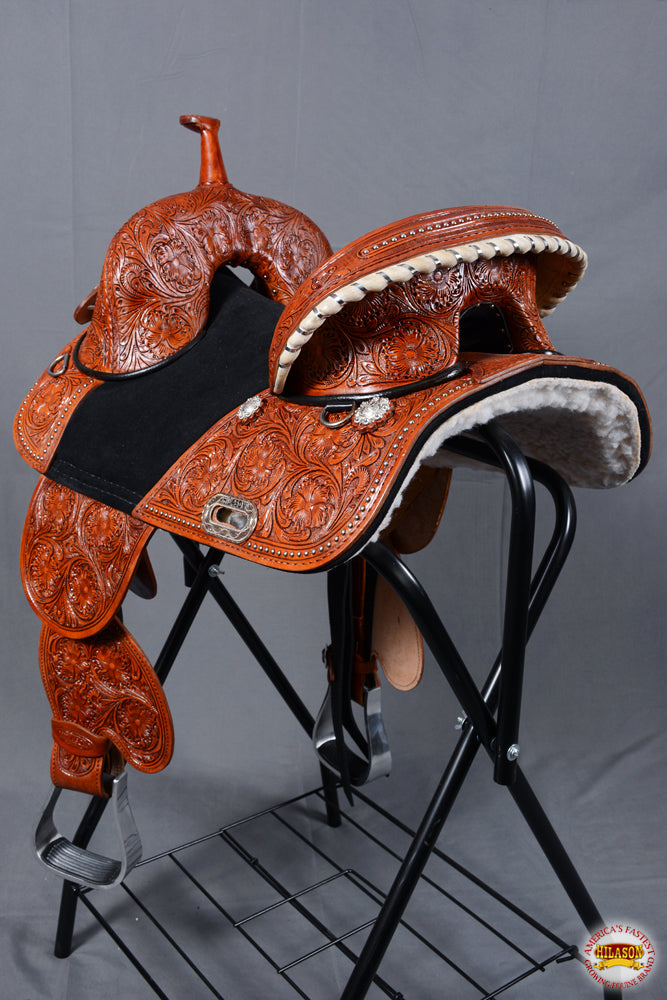 HILASON 15 Treeless Western Trail Barrel Racing American Leather Saddle | Horse Saddle | Western Saddle | Treeless Saddle | Saddle for Horses | Horse Leather Saddle