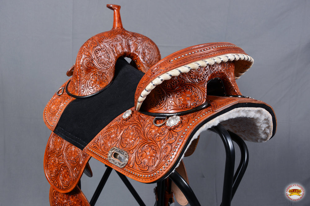 HILASON 15 Treeless Western Trail Barrel Racing American Leather Saddle | Horse Saddle | Western Saddle | Treeless Saddle | Saddle for Horses | Horse Leather Saddle