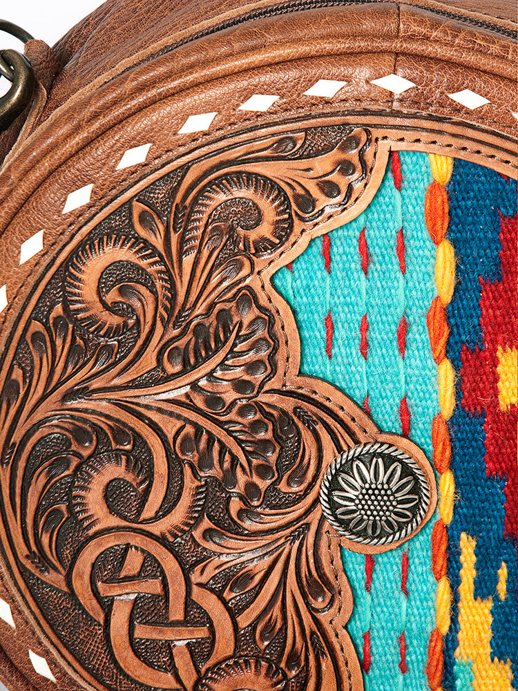 American Darling Canteen Hand Tooled Saddle Blanket Genuine Leather Western Women Bag | Handbag Purse Canteen Travel