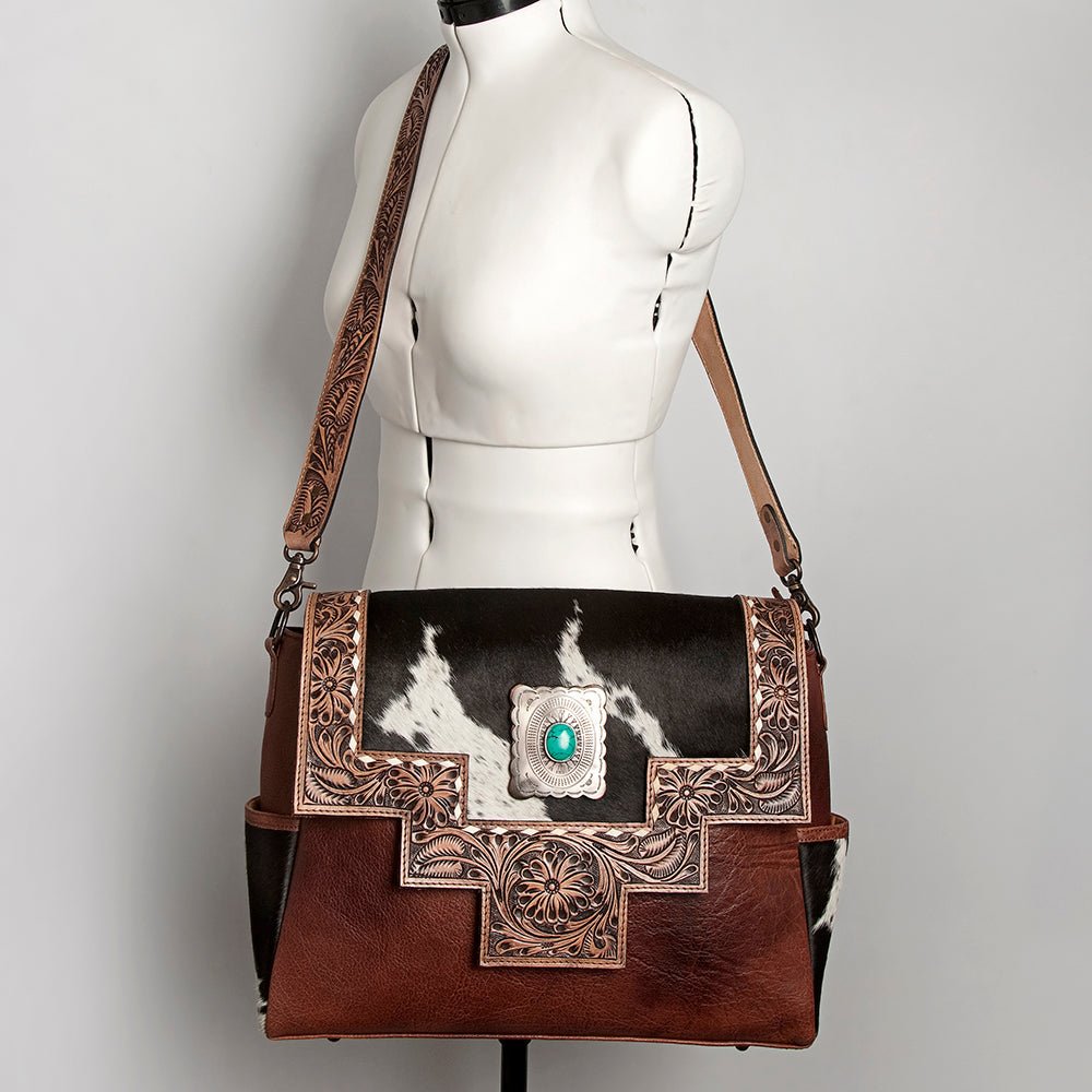 ADBG842B American Darling Hand Tooled Hair On Genuine Leather Women Bag Western Handbag Purse