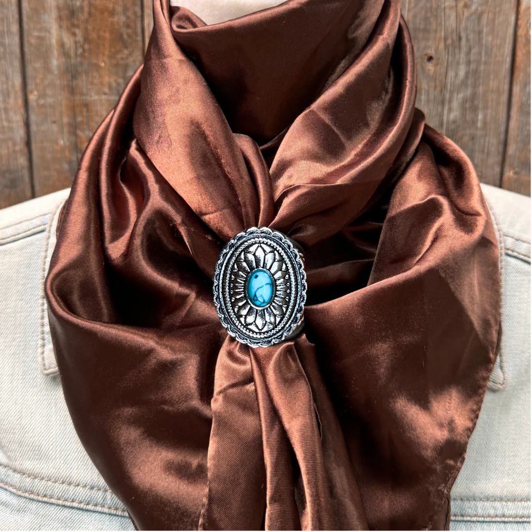 35X35" Solid Brown Wild Rag / Scarf WRS2 - Western Concho Wild Rag Slides - Assorted