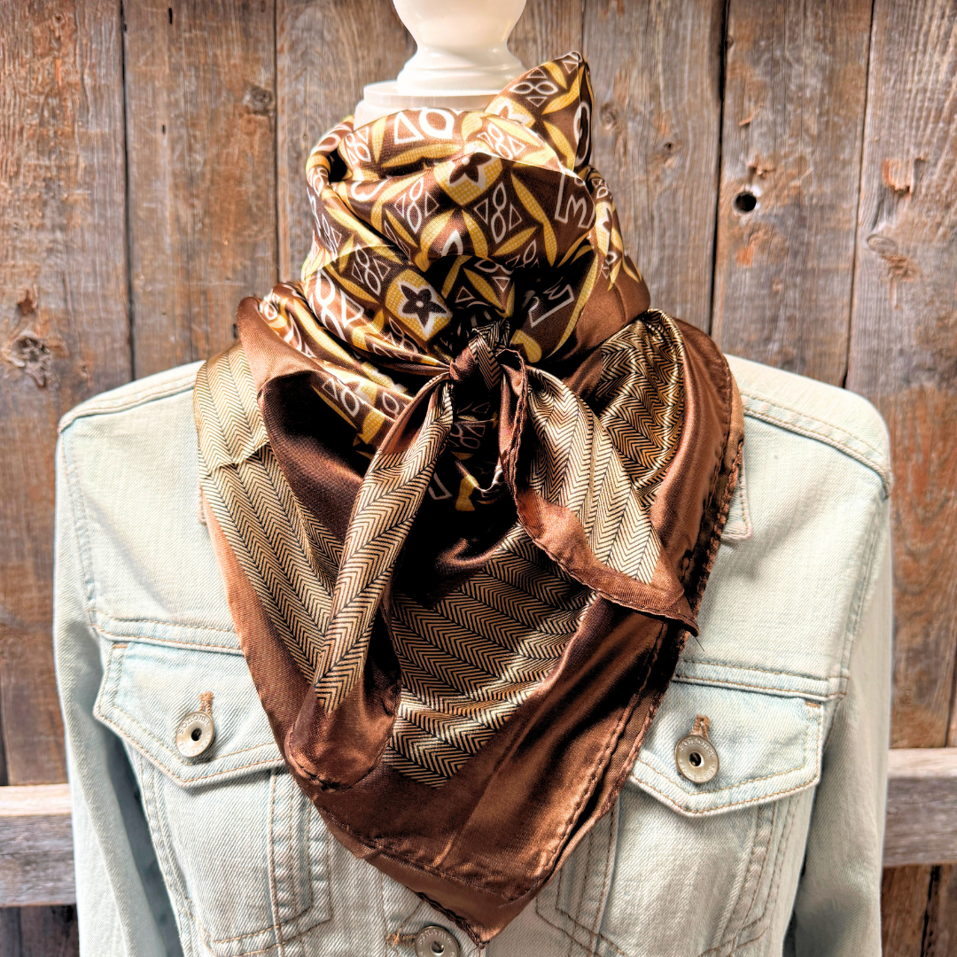 35X35" Brown and Yellow Multi Pattern Wild Rag / Scarf WR1034