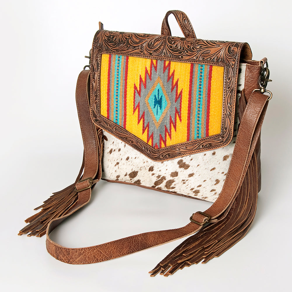 ADBG852C American Darling Hand Tooled Saddle Blanket Hair On Genuine Leather Women Bag Western Handbag Purse