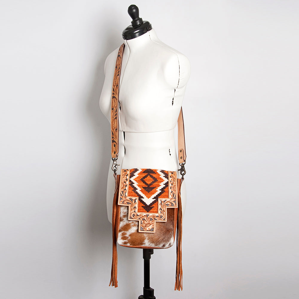 ADBG856C American Darling Hand Tooled Saddle Blanket Hair On Genuine Leather Women Bag Western Handbag Purse