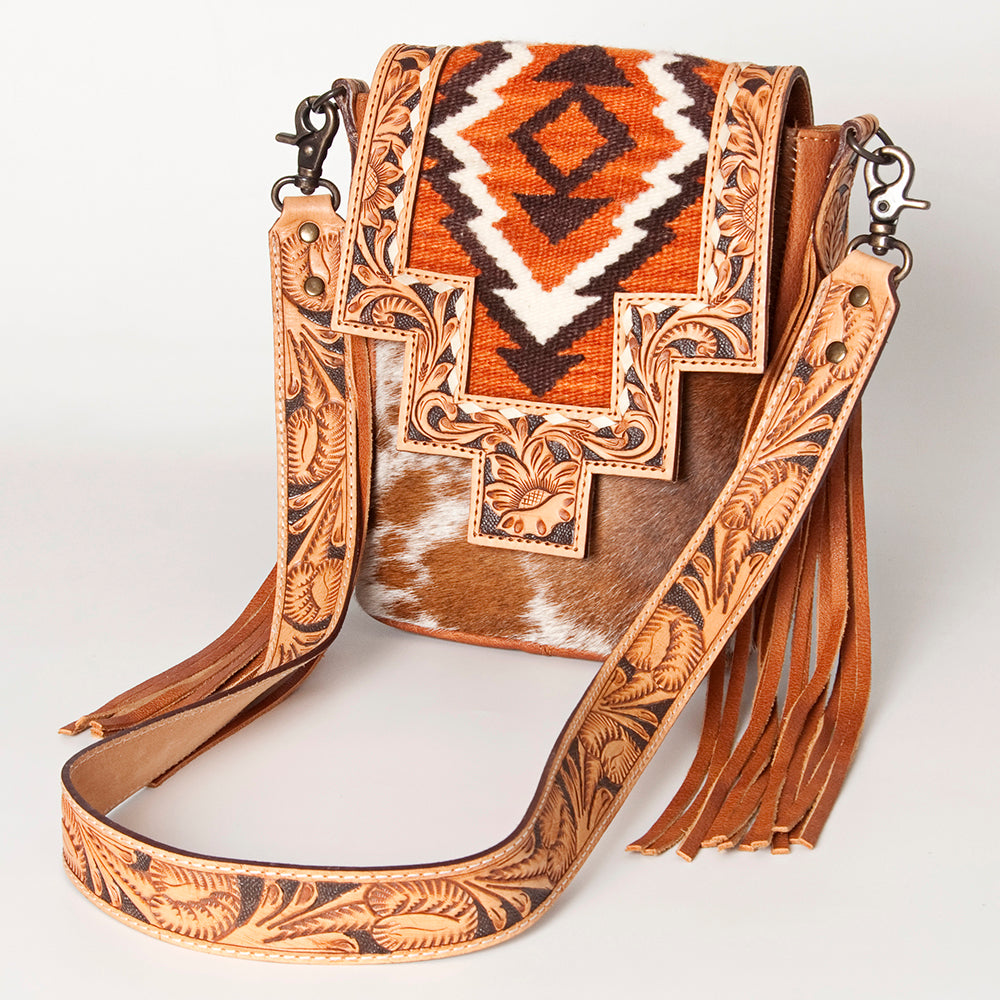 American Darling Cross Body Hand Tooled Saddle Blanket Hair On Genuine Leather Western Women Bag Handbag Purse Crossbody Cute
